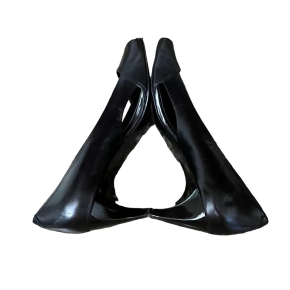 Womens Nine West black patent leather peep toe slip on heel 9M WNMIXUPTJ - Picture 9 of 11